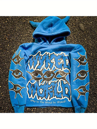 Men'S & Women'S Neon Green Hoodie - Funny Graphic Pullover Sweatshirt with Horn Hat, Loose Fit Streetwear for Cosplay, Themed Events - Harajuku Y2K Fashion Sweater, Casual Wear, Bold Print, Comfortable Fabric, Unisex Clothing - The world bestselling 