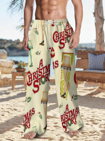 [Christmas Story Leg Lamp Pants] Funny Christmas Movie Costume - Men's & Women's Christmas Story Leg Lamp Pants | Retro Holiday Pants with Auntie Mame's Green Slippers Design - Soft Stretchy Blend Trousers for Parties & Gifts - The world bestselling 