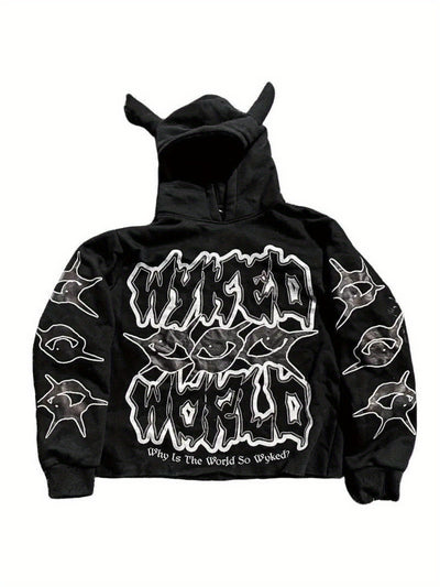 Men'S & Women'S Neon Green Hoodie - Funny Graphic Pullover Sweatshirt with Horn Hat, Loose Fit Streetwear for Cosplay, Themed Events - Harajuku Y2K Fashion Sweater, Casual Wear, Bold Print, Comfortable Fabric, Unisex Clothing - The world bestselling 