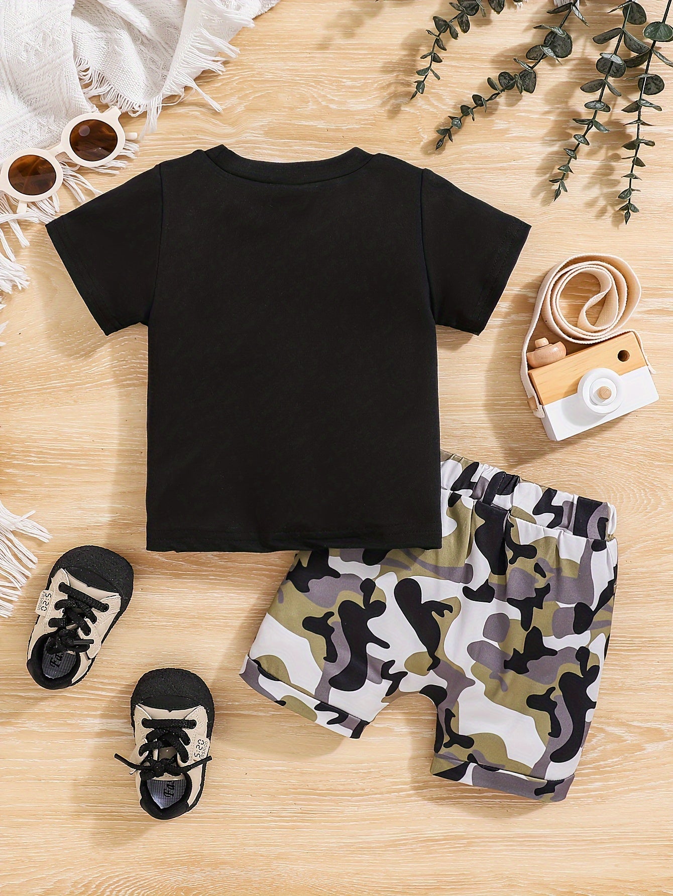 2pcs Baby Girls Boys "MAMA'S Little MAN" Print Summer Outdoor Set, T-shirt & Camo Shorts, Baby Unisex Clothing, As Gift - The world bestselling 