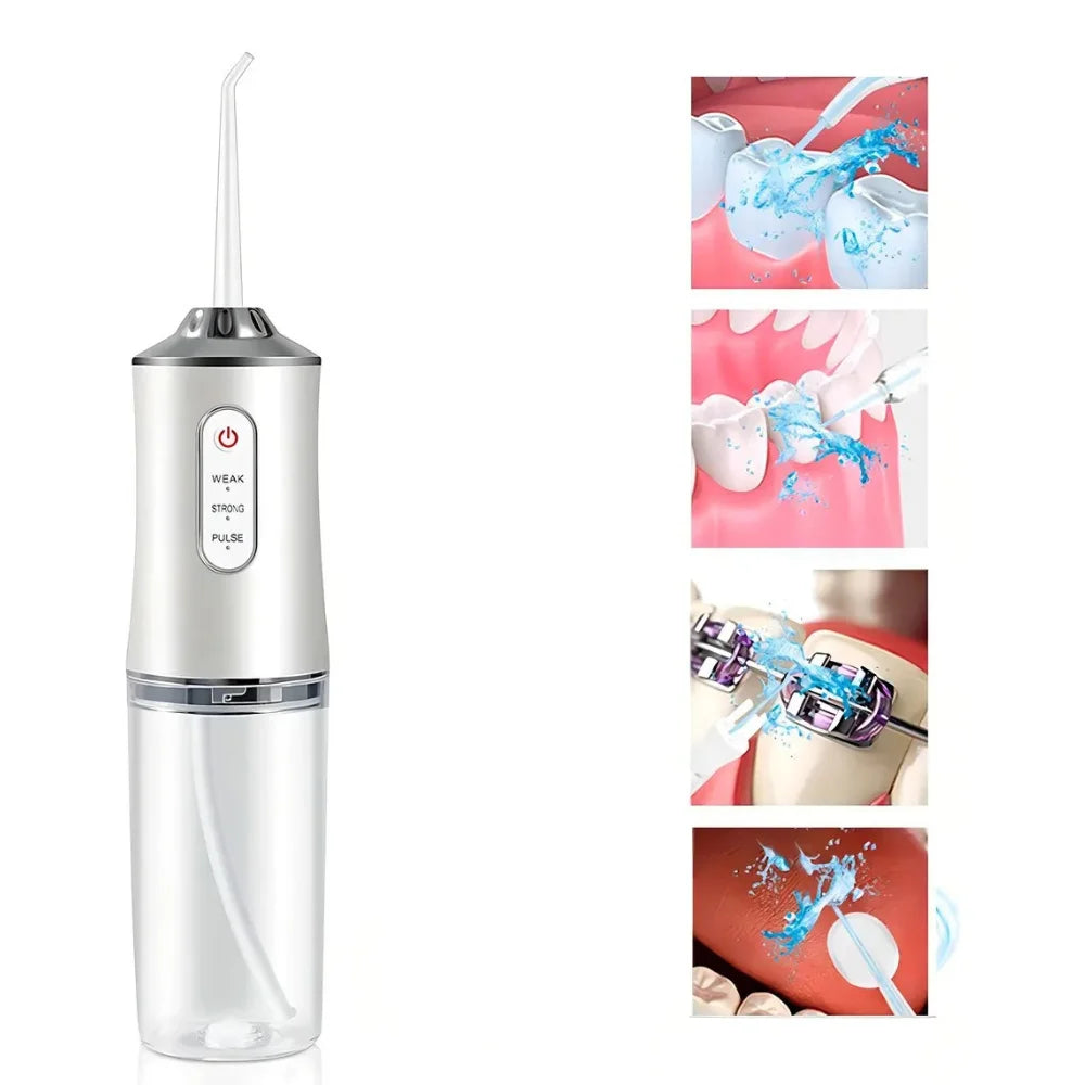 Portable Dental Oral Irrigator, USB Rechargeable, Cleaning nozzle, Strong Jet, 220ml