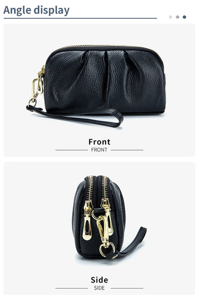 Genuine Leather Women Wallets Multifunction Large capacity Purses Long Zip Wrist bag Money Coin Holder Female phone Purse