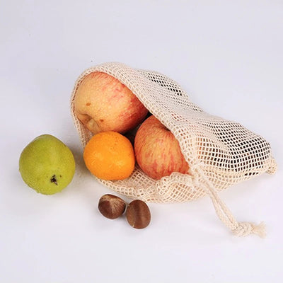 Reusable Cotton Mesh Produce Bags for Vegetable Fruit Food Kitchen Washable Grid Storage Bag Eco String bag Kitchen Organizer