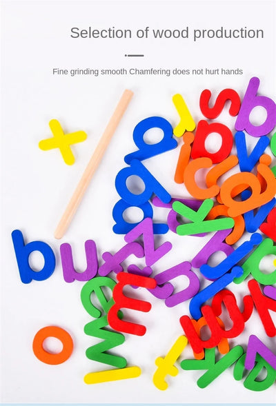 52pcs English Alphabet Spelling Word Wooden Educational Toys for Kids Baby Puzzles Montessori Games with 28pcs Learning Cards