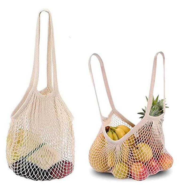 Reusable Cotton Mesh Produce Bags for Vegetable Fruit Food Kitchen Washable Grid Storage Bag Eco String bag Kitchen Organizer