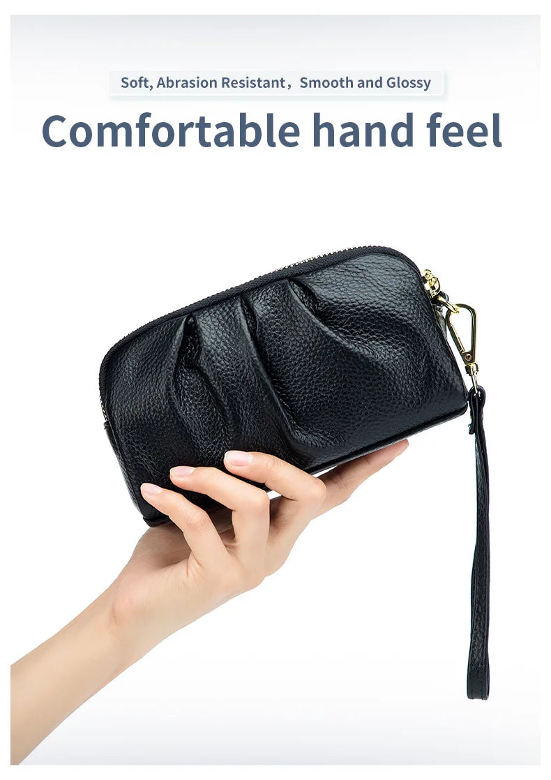 Genuine Leather Women Wallets Multifunction Large capacity Purses Long Zip Wrist bag Money Coin Holder Female phone Purse
