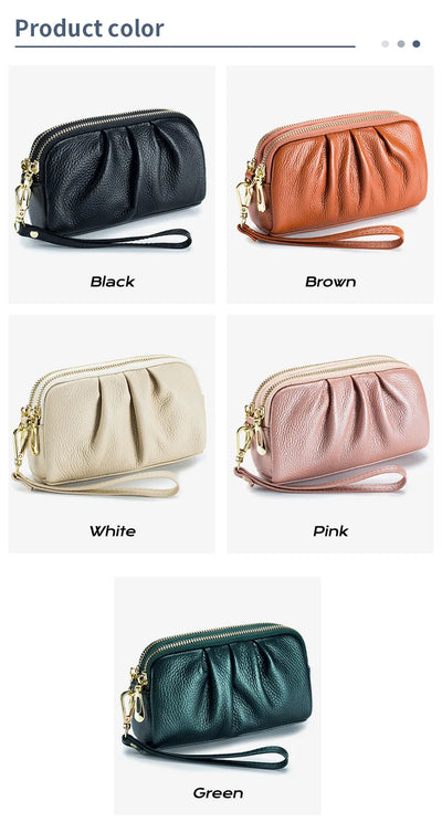Genuine Leather Women Wallets Multifunction Large capacity Purses Long Zip Wrist bag Money Coin Holder Female phone Purse
