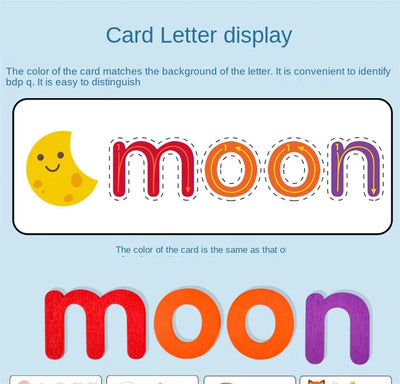 52pcs English Alphabet Spelling Word Wooden Educational Toys for Kids Baby Puzzles Montessori Games with 28pcs Learning Cards