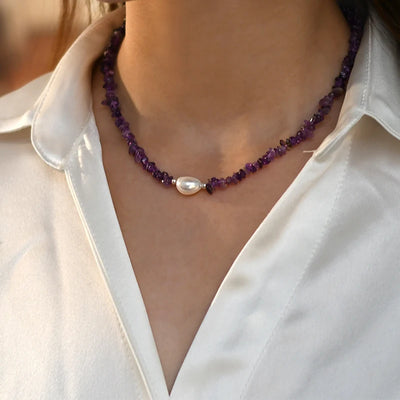 ASHIQI 925 Sterling Silver Natural Baroque Pearl Necklace Irregular Crystal Stone Color for Women Party  Jewelry