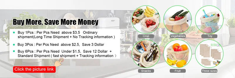 Reusable Cotton Mesh Produce Bags for Vegetable Fruit Food Kitchen Washable Grid Storage Bag Eco String bag Kitchen Organizer