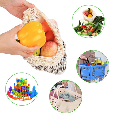 Reusable Cotton Mesh Produce Bags for Vegetable Fruit Food Kitchen Washable Grid Storage Bag Eco String bag Kitchen Organizer