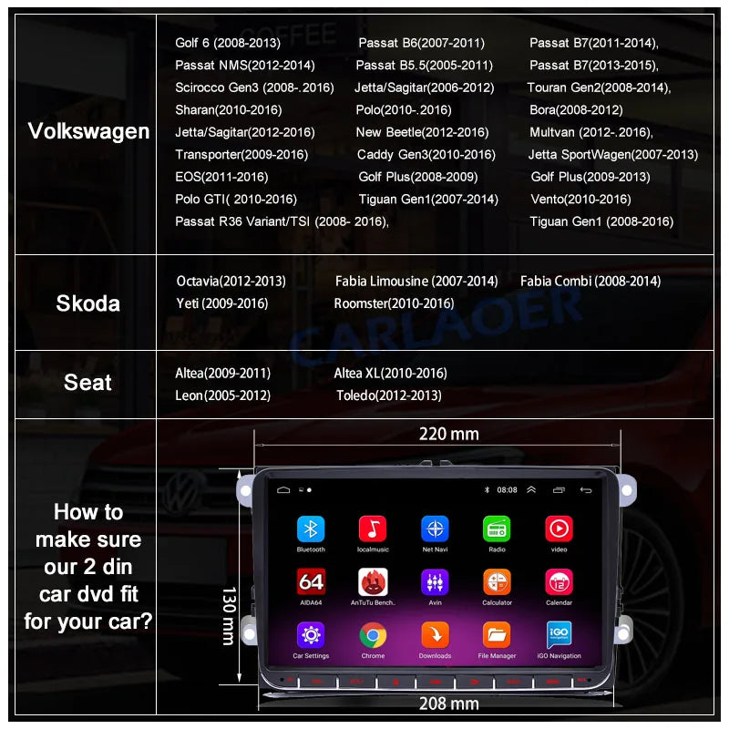 Car Android For VW Volkswagen Golf Polo Tiguan Passat b6 SEAT leon Skoda yeti Octavia Multimedia player 2 Din Car Radio CarPlay