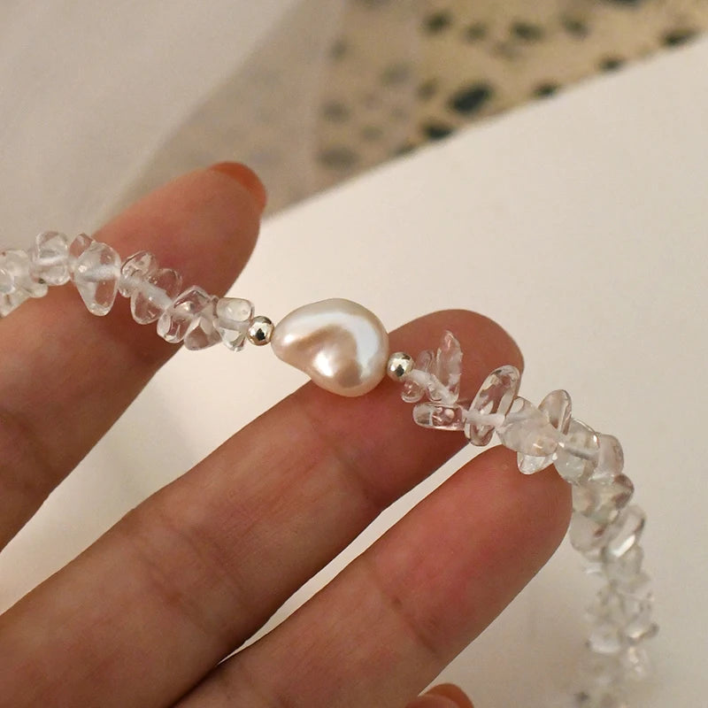 ASHIQI 925 Sterling Silver Natural Baroque Pearl Necklace Irregular Crystal Stone Color for Women Party  Jewelry