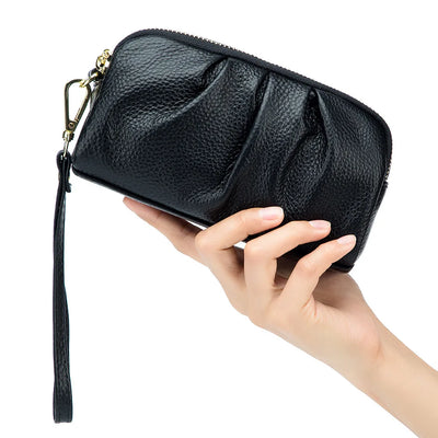 Genuine Leather Women Wallets Multifunction Large capacity Purses Long Zip Wrist bag Money Coin Holder Female phone Purse