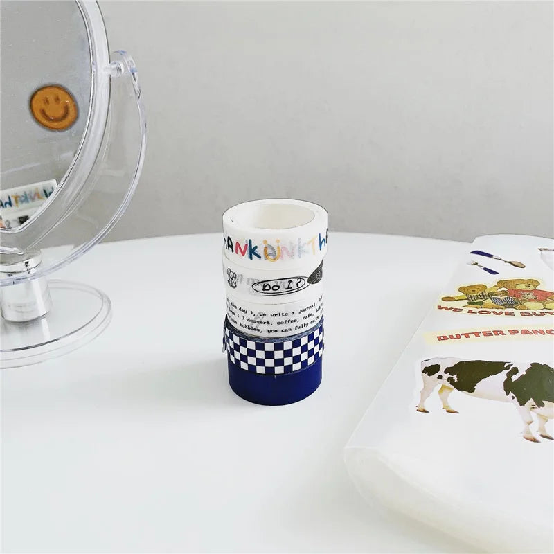 1Pc Ins Blue Plaid Washi Tape Simple Style Thank English Sealing Sticker Student Creative Stationery Masking Decorative Tape