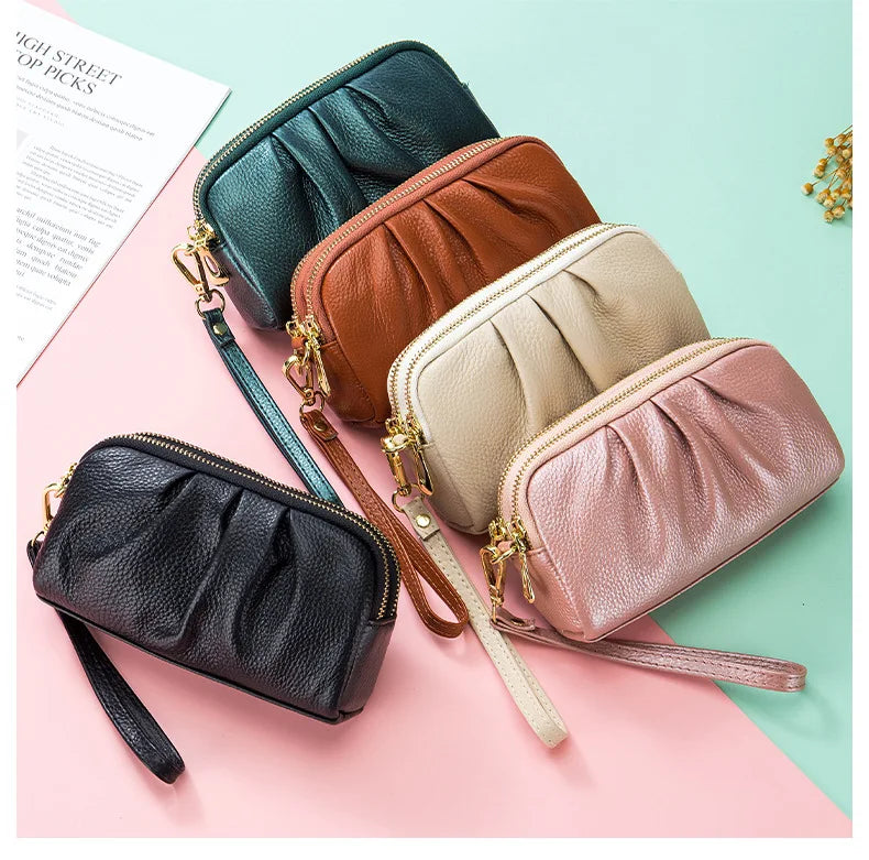 Genuine Leather Women Wallets Multifunction Large capacity Purses Long Zip Wrist bag Money Coin Holder Female phone Purse