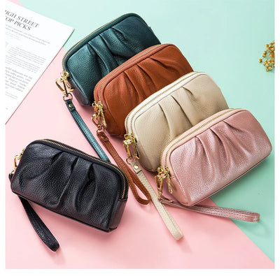 Genuine Leather Women Wallets Multifunction Large capacity Purses Long Zip Wrist bag Money Coin Holder Female phone Purse