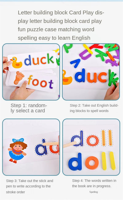 52pcs English Alphabet Spelling Word Wooden Educational Toys for Kids Baby Puzzles Montessori Games with 28pcs Learning Cards