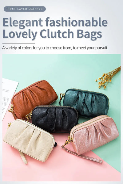 Genuine Leather Women Wallets Multifunction Large capacity Purses Long Zip Wrist bag Money Coin Holder Female phone Purse