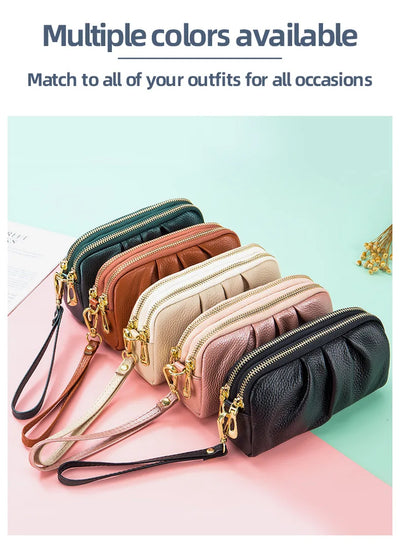 Genuine Leather Women Wallets Multifunction Large capacity Purses Long Zip Wrist bag Money Coin Holder Female phone Purse