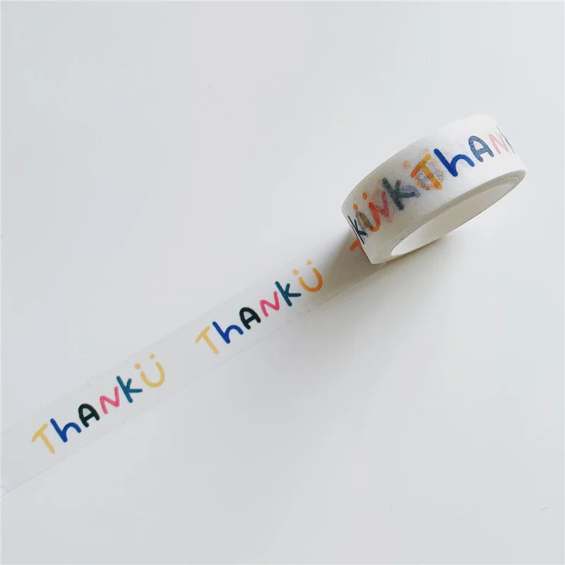 1Pc Ins Blue Plaid Washi Tape Simple Style Thank English Sealing Sticker Student Creative Stationery Masking Decorative Tape