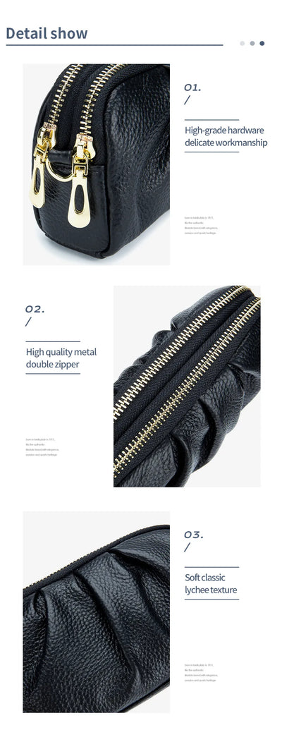 Genuine Leather Women Wallets Multifunction Large capacity Purses Long Zip Wrist bag Money Coin Holder Female phone Purse