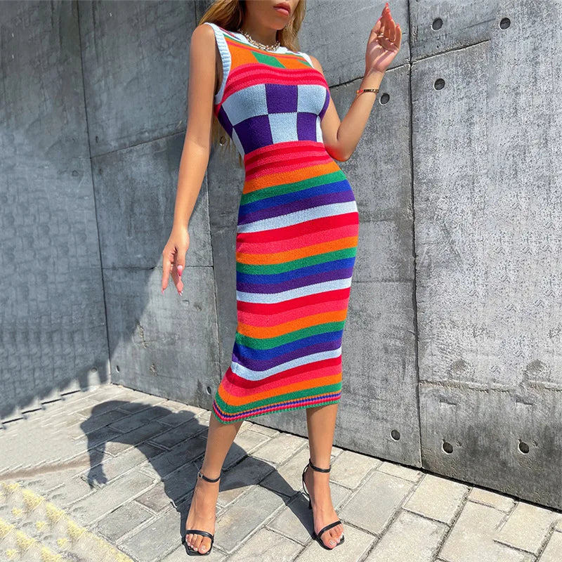 women's clothing  autumn/winter new fashionable contrasting color Christmas sweater long slim fit wrapped buttocks knitted dress - The world bestselling 