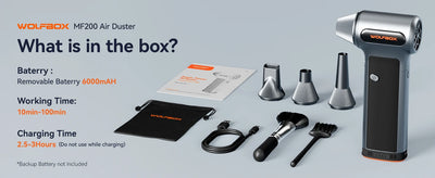 WOLFBOX MF200 Electric Air Duster Air Blower-320g Wind Pressure, Rechargeable 3-Gear Brushless Motor for Car/PC/Home/Outdoor