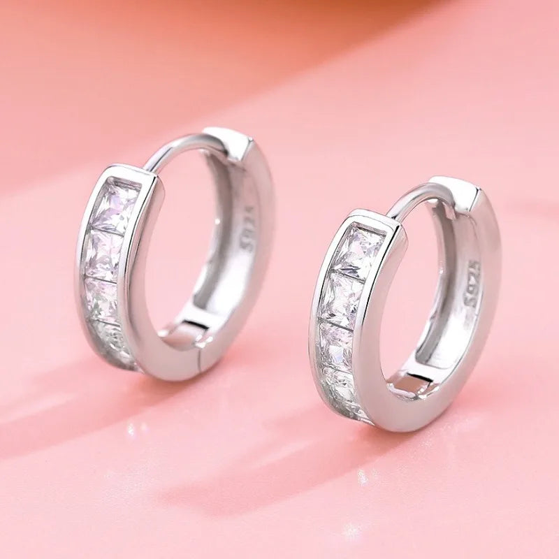 925 Sterling Silver Shining Zircon Earrings for Women Circle Round Earrings Fashionable Elegant Jewelry Birthday Party Gifts