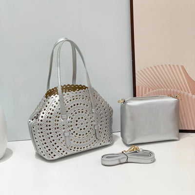 Women's Designer Brand Luxury Round Wave Large Capacity Shopping Tote Handbag Carved Basket Lady Shoulder Crossbody Mother Bag