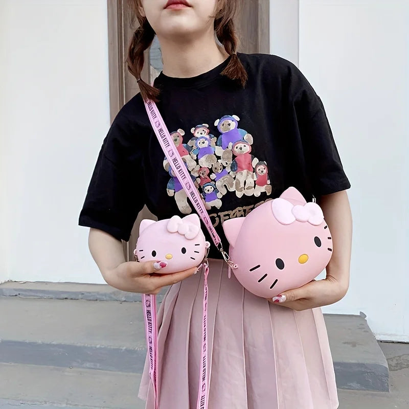 Kawaii Sanrio 3D Hello Kitty Silicone Bag Cartoon Mobile Phone Mini Crossbody Bag Cat Head Small Bags Size Coin Purse