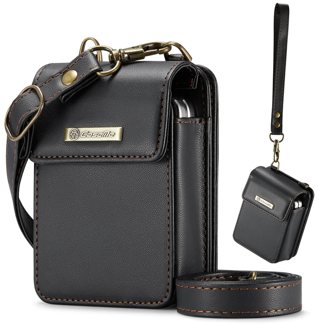 2 in 1 Crossbody Bag Case For Samsung Galaxy Z Flip6 Z Flip 5 Z Flip4 3 Screen Protector Luxury Leather Finger Ring Holder Cover