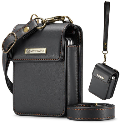 2 in 1 Crossbody Bag Case For Samsung Galaxy Z Flip6 Z Flip 5 Z Flip4 3 Screen Protector Luxury Leather Finger Ring Holder Cover