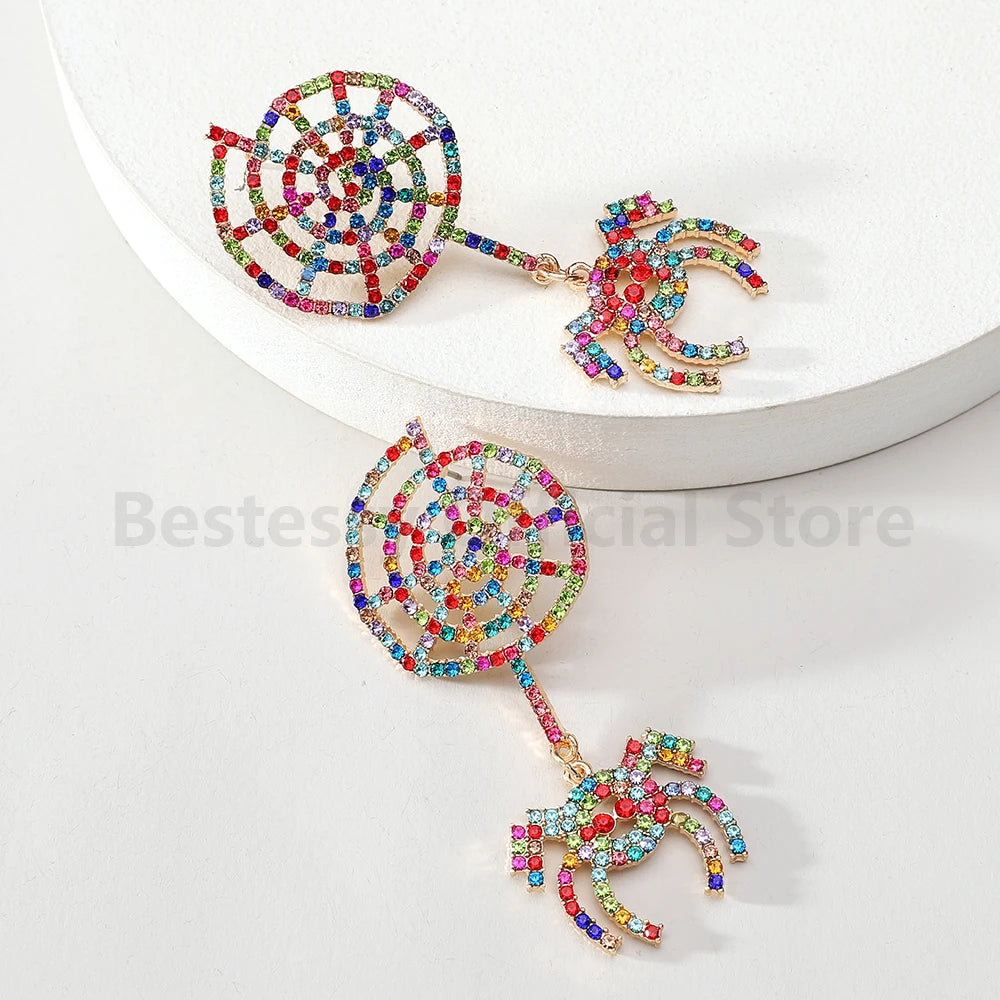 Funny Halloween Jewelry Women's Rhinestone Spider Web Dangle Earrings Party Prom Holiday Gift Accessories