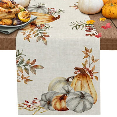 Thanksgiving Autumn Pumpkin Maple Leaf Dining Table Runner Wedding Decor Linen Table Runner Dining Table Christmas Decoration
