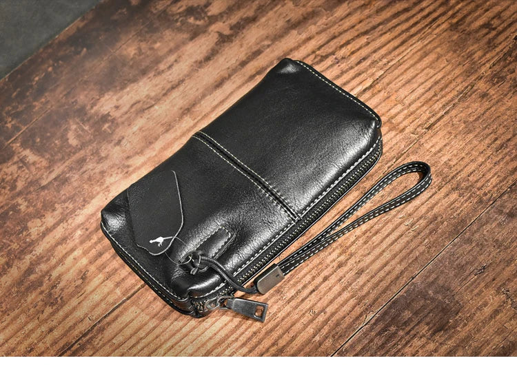 ROOG Men's Genuine Leather Clutch High Quality Long Wallet Women's Luxury Mobile Phone Bag Credit Card Holder Purse Wrist Bags
