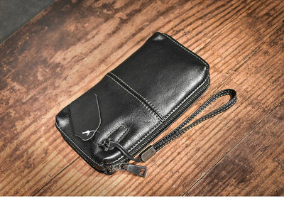 ROOG Men's Genuine Leather Clutch High Quality Long Wallet Women's Luxury Mobile Phone Bag Credit Card Holder Purse Wrist Bags