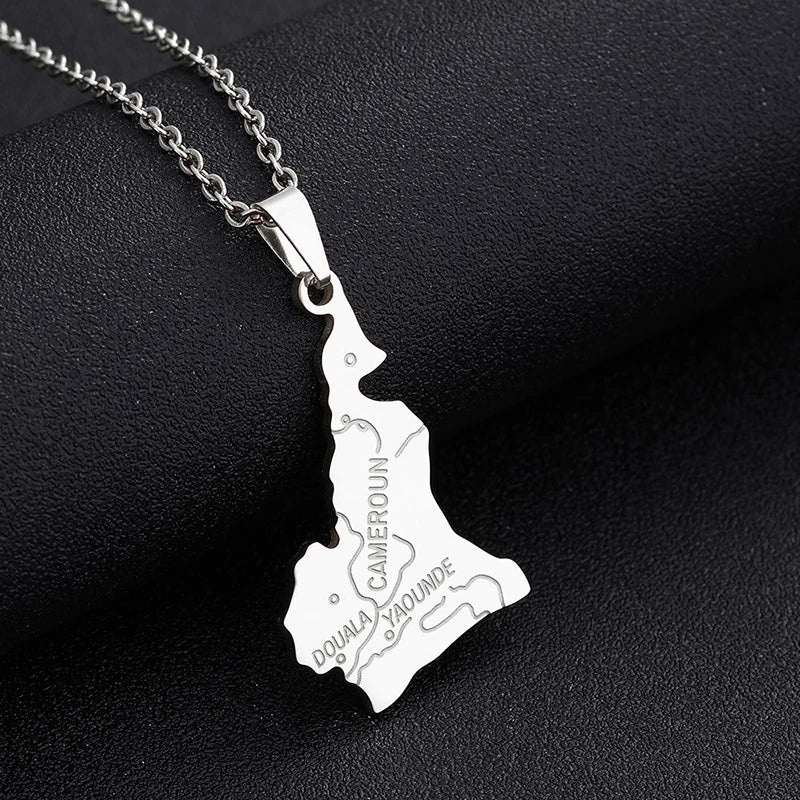 Stainless Steel Enamel Cameroon Map Flag Necklace Unisex Couple Ethnic Patriotic Jewelry Gift Hot Sale European Style