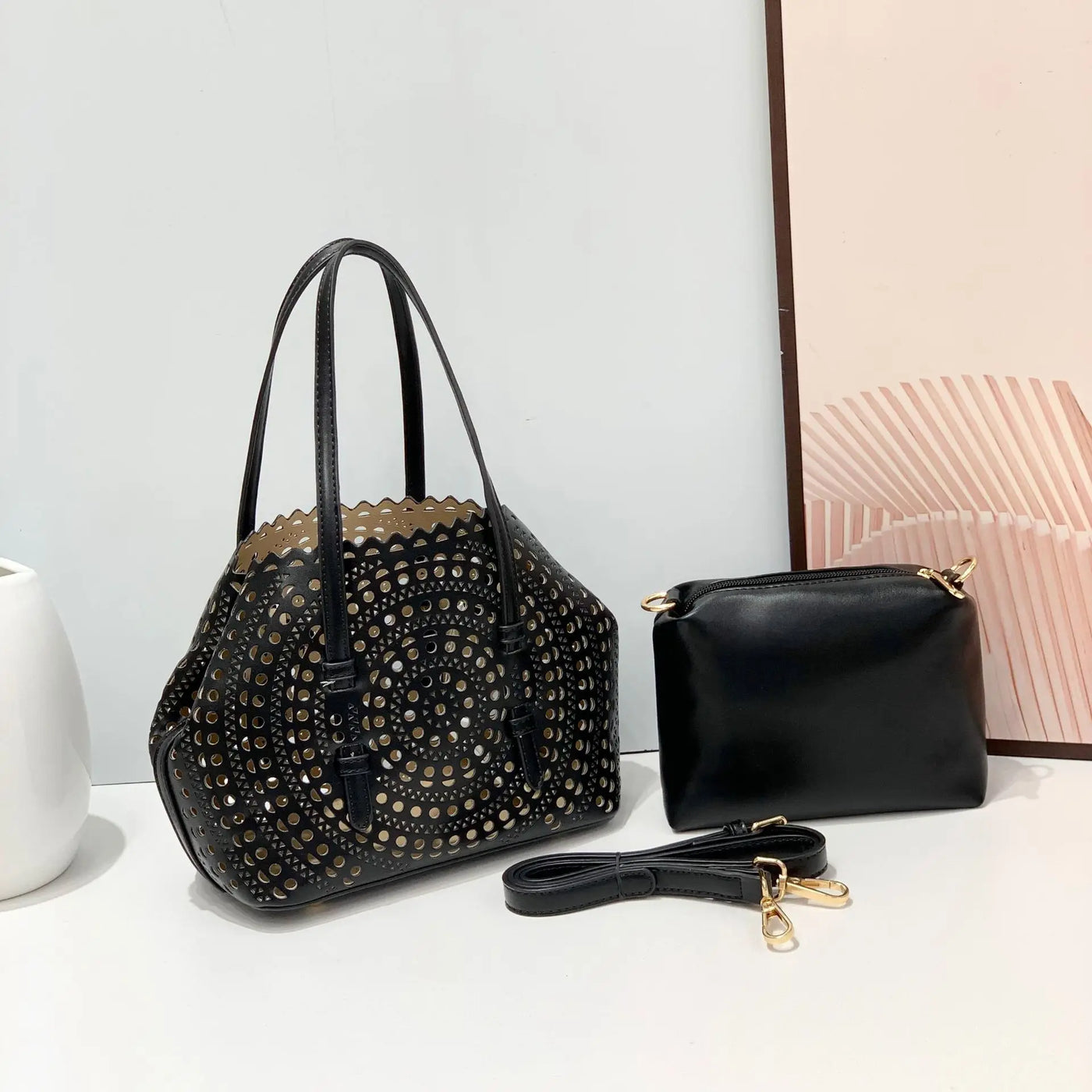 Women's Designer Brand Luxury Round Wave Large Capacity Shopping Tote Handbag Carved Basket Lady Shoulder Crossbody Mother Bag