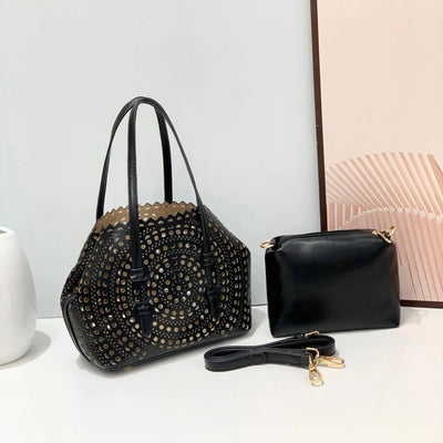 Women's Designer Brand Luxury Round Wave Large Capacity Shopping Tote Handbag Carved Basket Lady Shoulder Crossbody Mother Bag