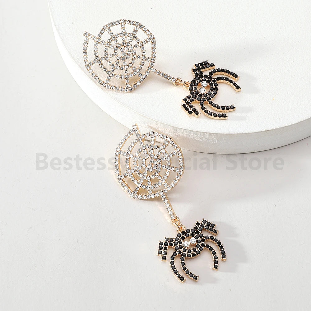 Funny Halloween Jewelry Women's Rhinestone Spider Web Dangle Earrings Party Prom Holiday Gift Accessories