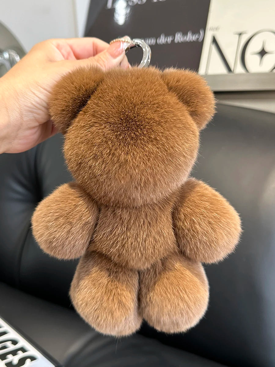 Fashion New Cute Bear Keychain Real Rabbit Fur Bear Doll Pendant Toys Keyring Handbag Charm Ornament Plush Jewelry Gifts