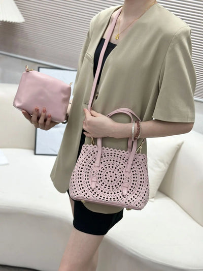 Women's Designer Brand Luxury Round Wave Large Capacity Shopping Tote Handbag Carved Basket Lady Shoulder Crossbody Mother Bag