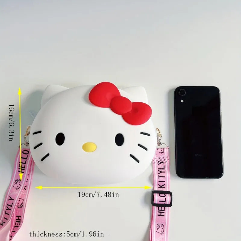 Kawaii Sanrio 3D Hello Kitty Silicone Bag Cartoon Mobile Phone Mini Crossbody Bag Cat Head Small Bags Size Coin Purse