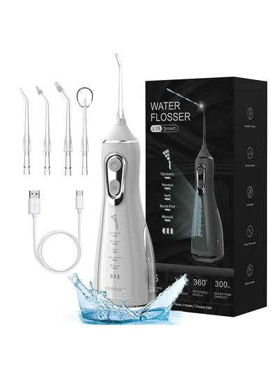 USB-rechargeable portable water flosser with 300ML water tank, waterproof oral irrigator, and dental water spray