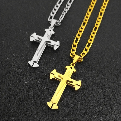 Christian Cross Pendant Necklace for Women Men Stainless Steel Gold Color Punk Religion Luxury Chain Jewery collar 8228-QKC