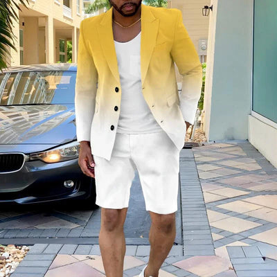 Mens Clothing Summer Single-Breasted Outfits 2023 Men Business Office Short Pants Suit Fashion Casual Long Sleeve Two Piece Sets - The world bestselling 
