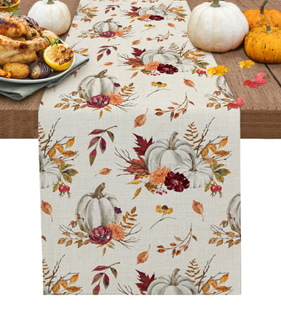 Thanksgiving Autumn Pumpkin Maple Leaf Dining Table Runner Wedding Decor Linen Table Runner Dining Table Christmas Decoration