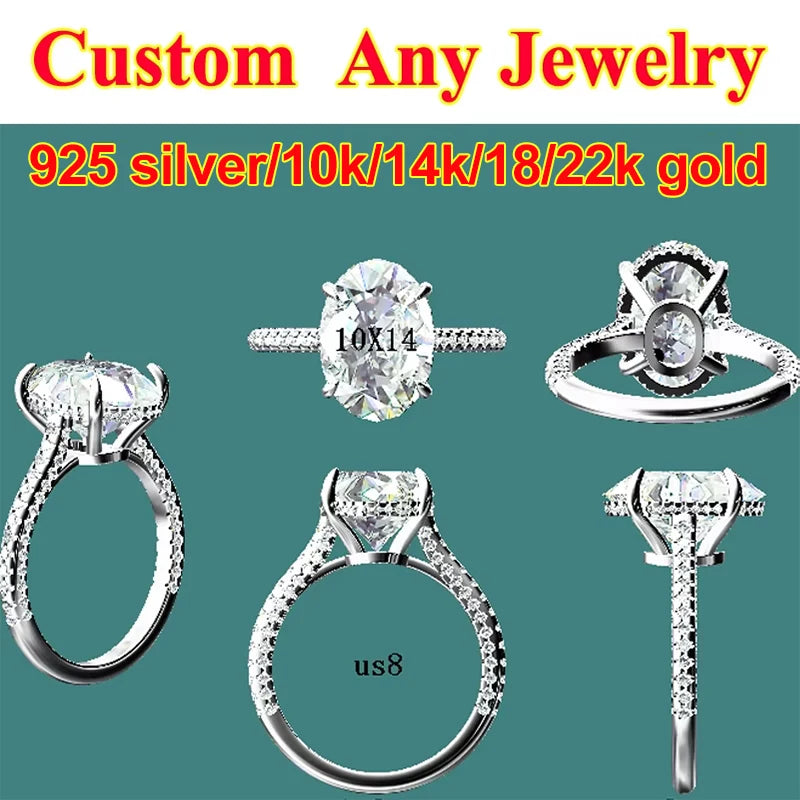 Luxury Full Moissanite Diamond Rings For Women Original 925 Sterling Silver Jewelry 18k Gold Plated Lady's Rings