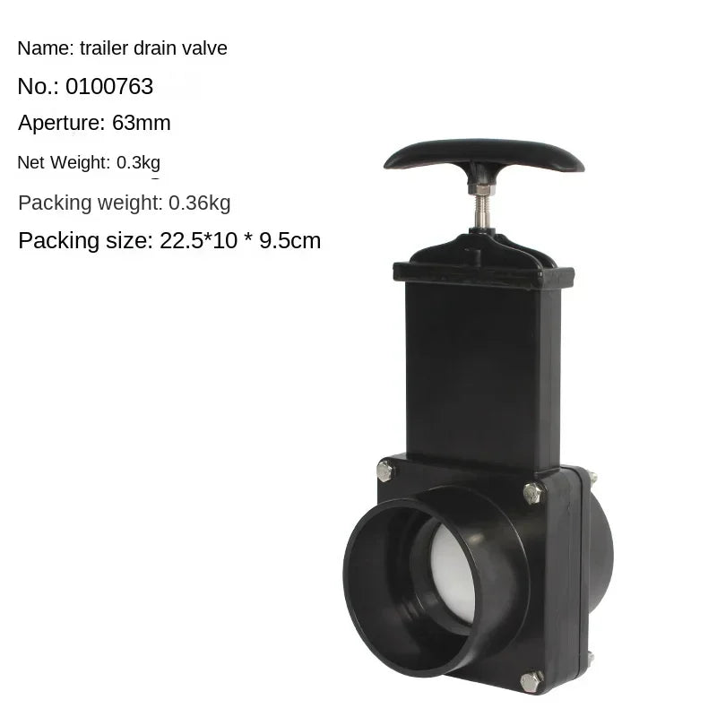 RV Water Gate Valve 50/63/75mm Diameter ABS Sewage Drain Gate Valve for Motorhome Caravan Camper Van Water Tank Accessories